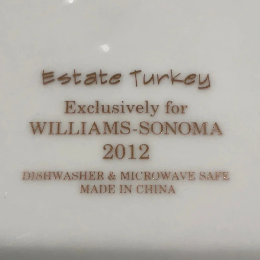 Fabulous, 2012, 4 Williams Sonoma Turkey soup bowls.  Mint, only owner me.